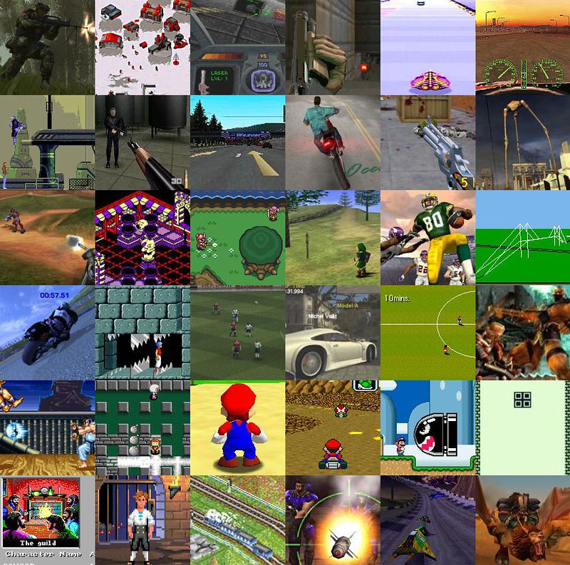 A collage of various video game scenes showcasing different genres and gameplay styles.